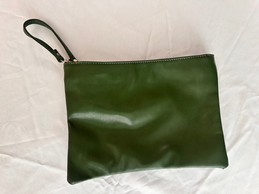 Moda Luxe Olive Green Wristlet Clutch Gold Hardware Zip Pouch